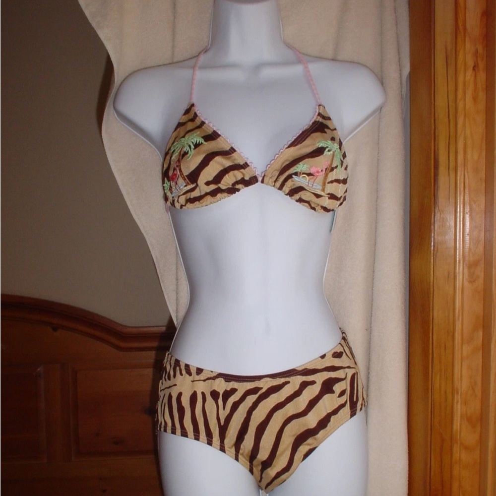 Vintage bikini flamingo zebra two piece 8 cheeky